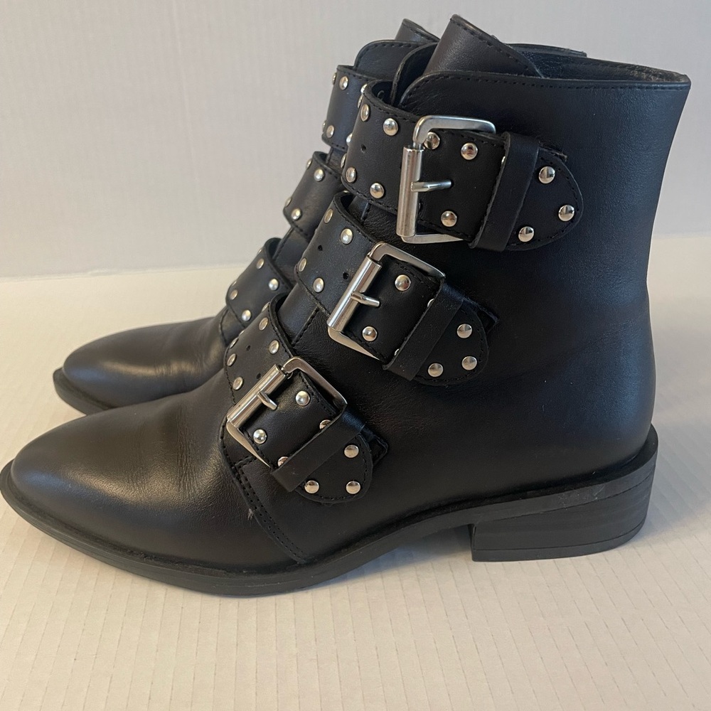 Women’s Steven by Steve Madden New York Harmon Black Leather Booties - Picture 6 of 8